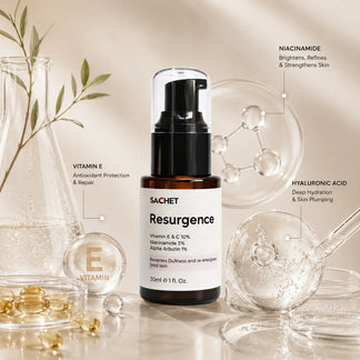 SACHET Resurgence skincare serum bottle on a white background
