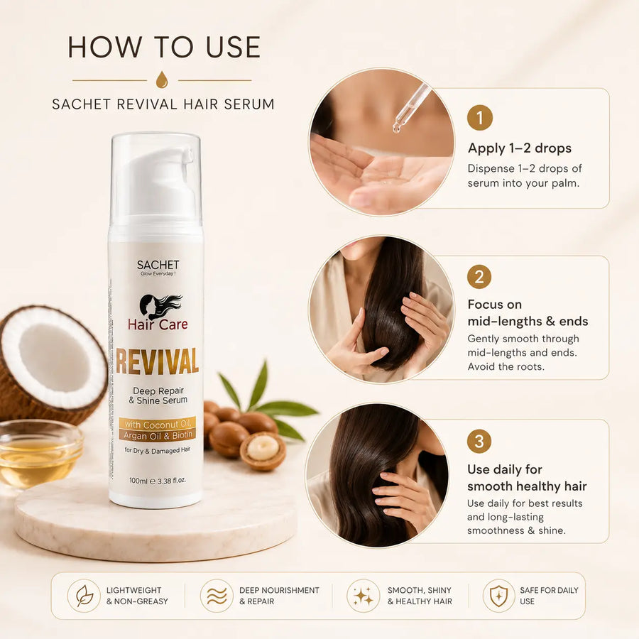Revival Hair Serum by SACHET – Nourishing Non-Greasy Hair Treatment