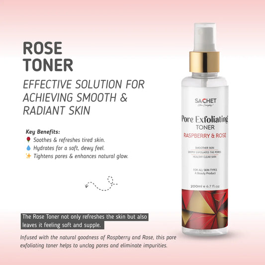 Pore Exfoliating Rasberry & Rose Toner | sachetcare.com