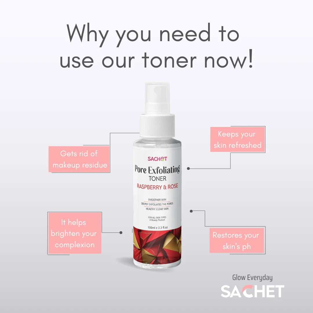 Pore Exfoliating Rasberry & Rose Toner | sachetcare.com