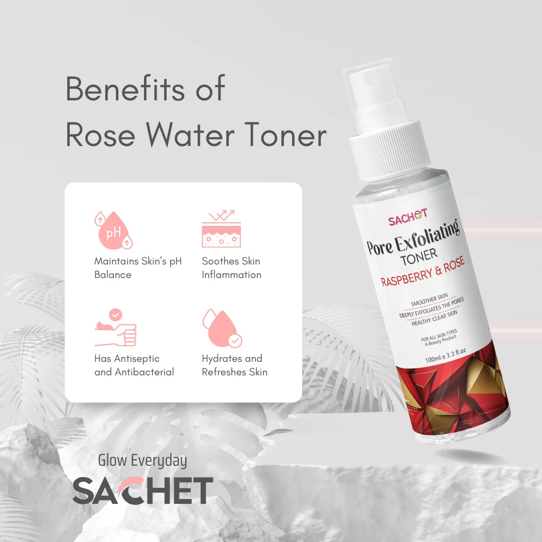 Pore Exfoliating Rasberry & Rose Toner | sachetcare.com